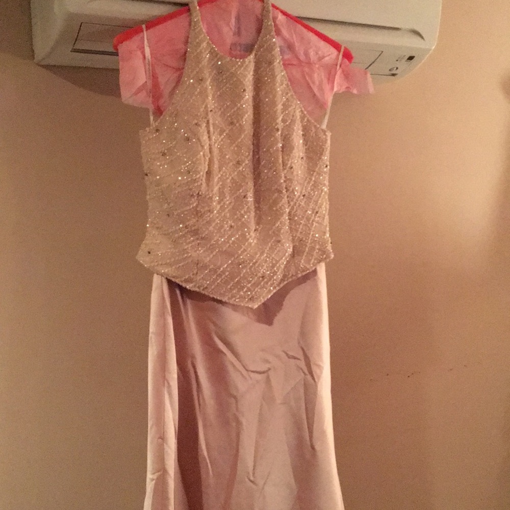 Beaded halter gown. Blush color.